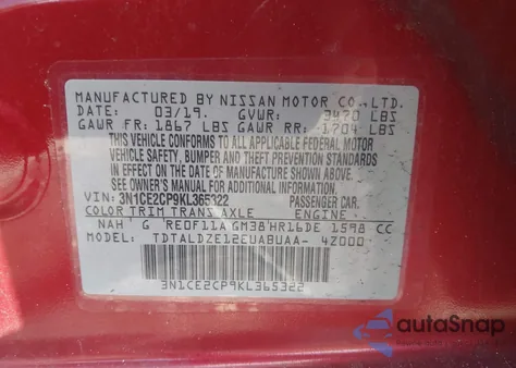 2019 Nissan Versa Note Sv from USA, damaged, VIN 3N1CE2CP9KL365322